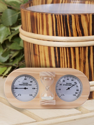 Термогигрометр+песочные часы AP-006BW-02  Сосна Kurase Термогигрометр+песочные часы AP-006BW-02  Сосна Kurase