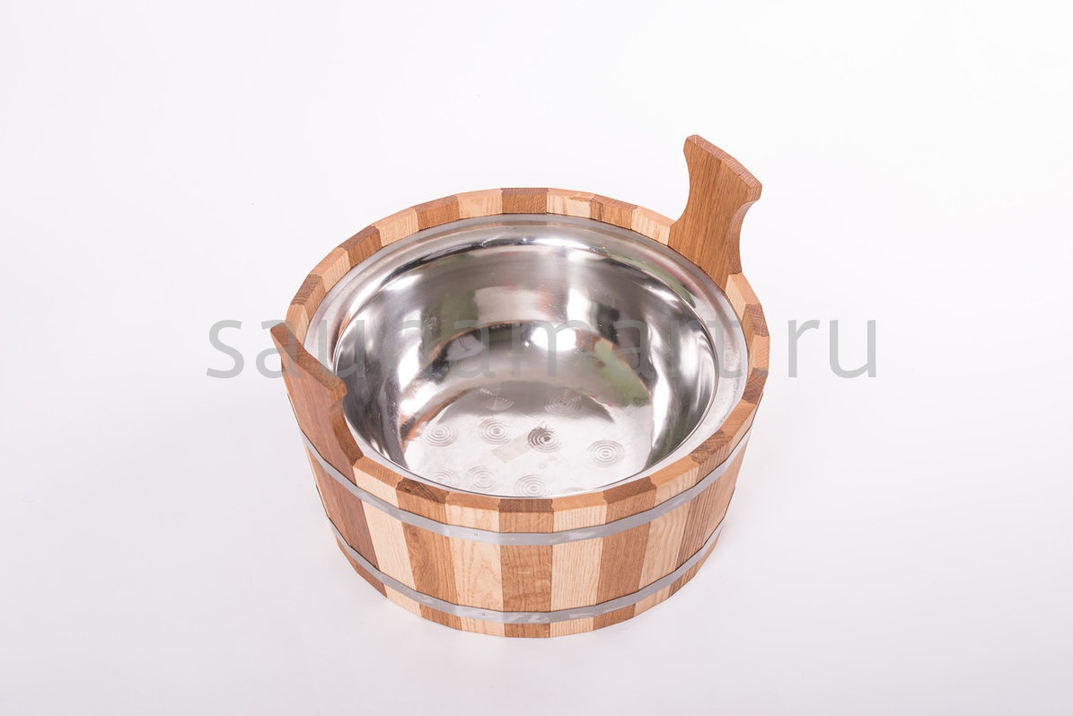 Шайка с нержавеющей вставкой 15л дуб-ясень Вудсон Шайка с нержавеющей вставкой 15л дуб-ясень Вудсон