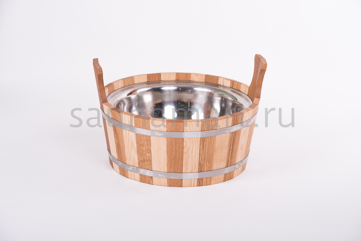 Шайка с нержавеющей вставкой 15л дуб-ясень Вудсон Шайка с нержавеющей вставкой 15л дуб-ясень Вудсон