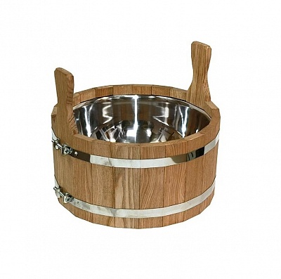 Шайка банная Дуб с нерж вставкой 45 см в масле Kurase Шайка банная Дуб с нерж вставкой 45 см в масле Kurase