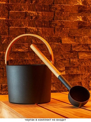 Шайка для бани 5л с бамбуковой ручкой BLACK Kurase AP-056W-01 Шайка для бани 5л с бамбуковой ручкой BLACK Kurase AP-056W-01