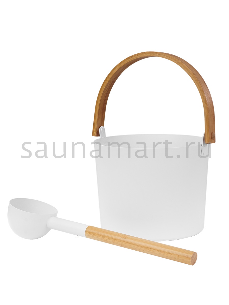 Ведро для бани WHITE Kurase 5л с бамбуковой ручкой Ведро для бани WHITE Kurase 5л с бамбуковой ручкой